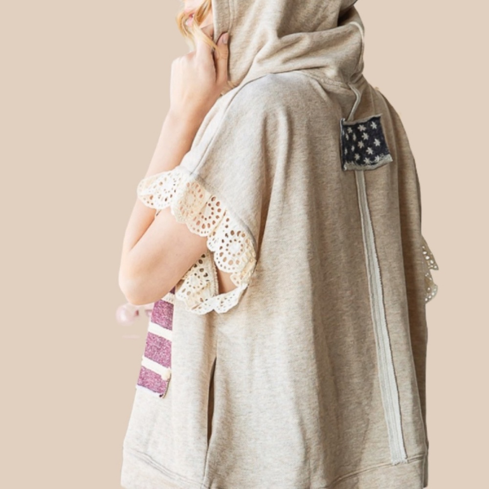 Oli & Hali USA Flag Hoodie Sweatshirt Women's Top with Lace Detail 90’s #SC5 - Picture 5 of 5